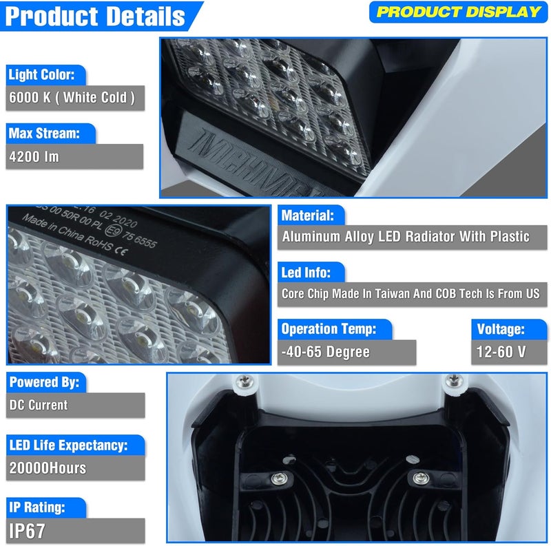 MCHMFG Dirt Bike Headlight,LED Enduro Pit Bike Light Kit Universal For Most Dirt Pit Bike Motorcycle EXC SXF White - Image 4